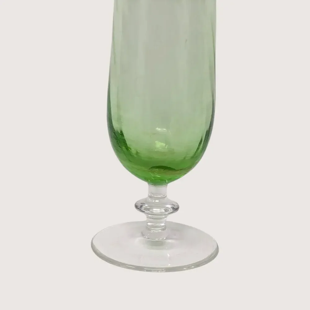 1960s Green Optic Swirl Glass Stemmed Bud Vase